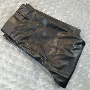 Zara‎ M Ladies Skinny Leg Black Trousers Jeggings Stretch Faux Leather Zip Ankle